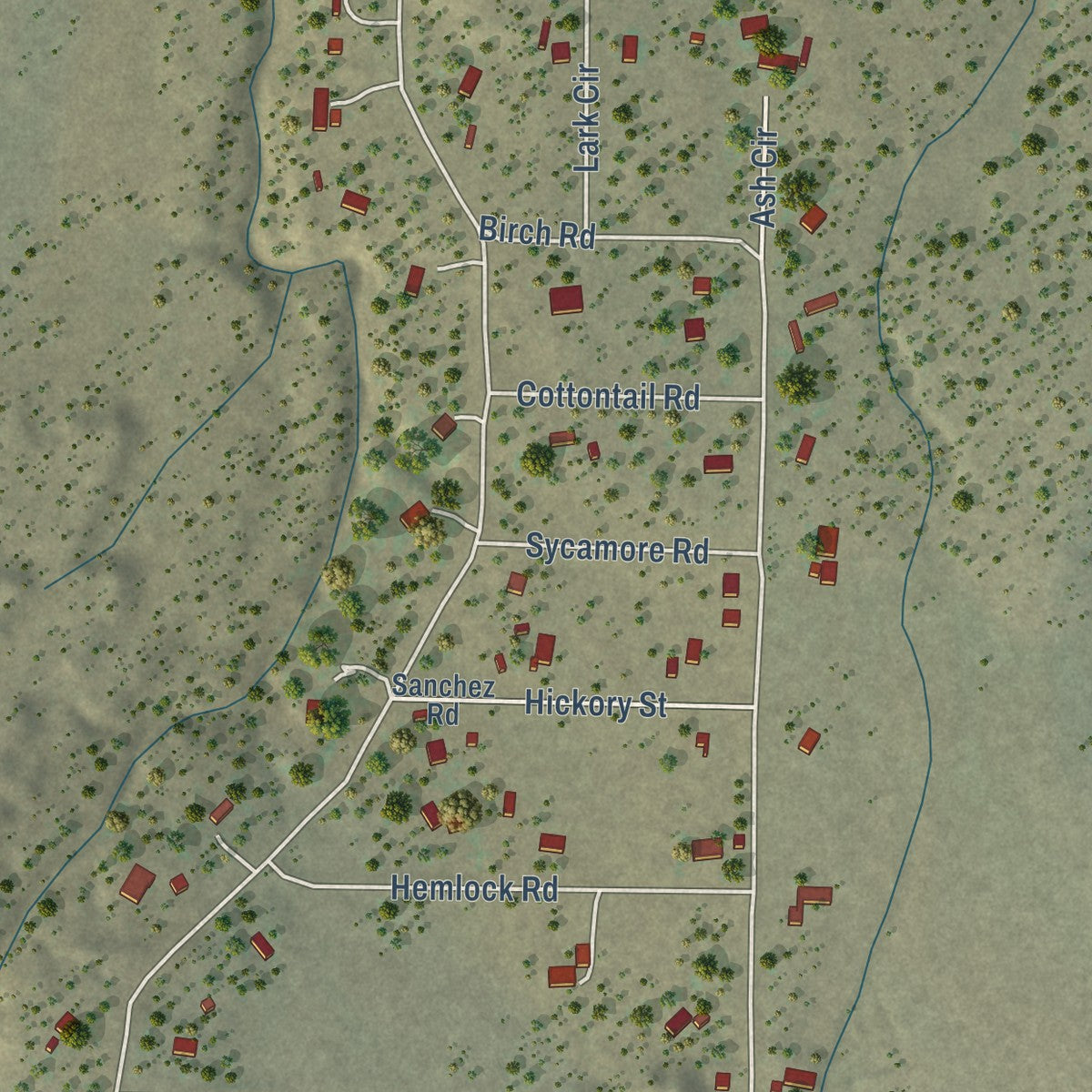 Close-up of the map of Jamestown, New Mexico print showing street and building detail
