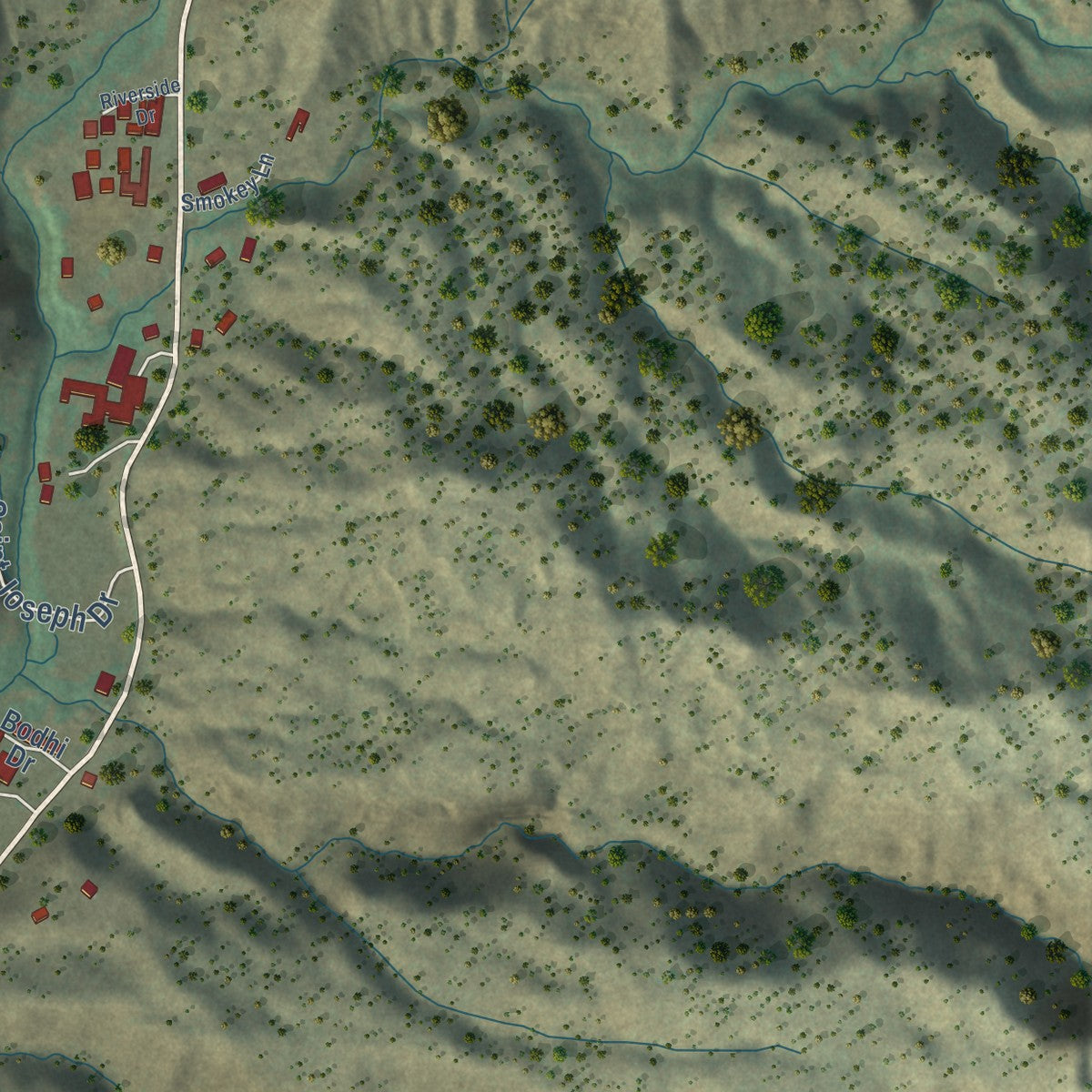 Close-up of the map of Jemez Springs, New Mexico print showing street and building detail