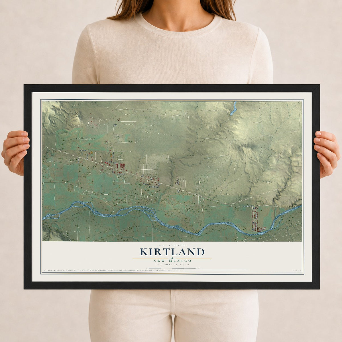 Map of Kirtland, New Mexico, 12 x 18 inch print in a black wood frame