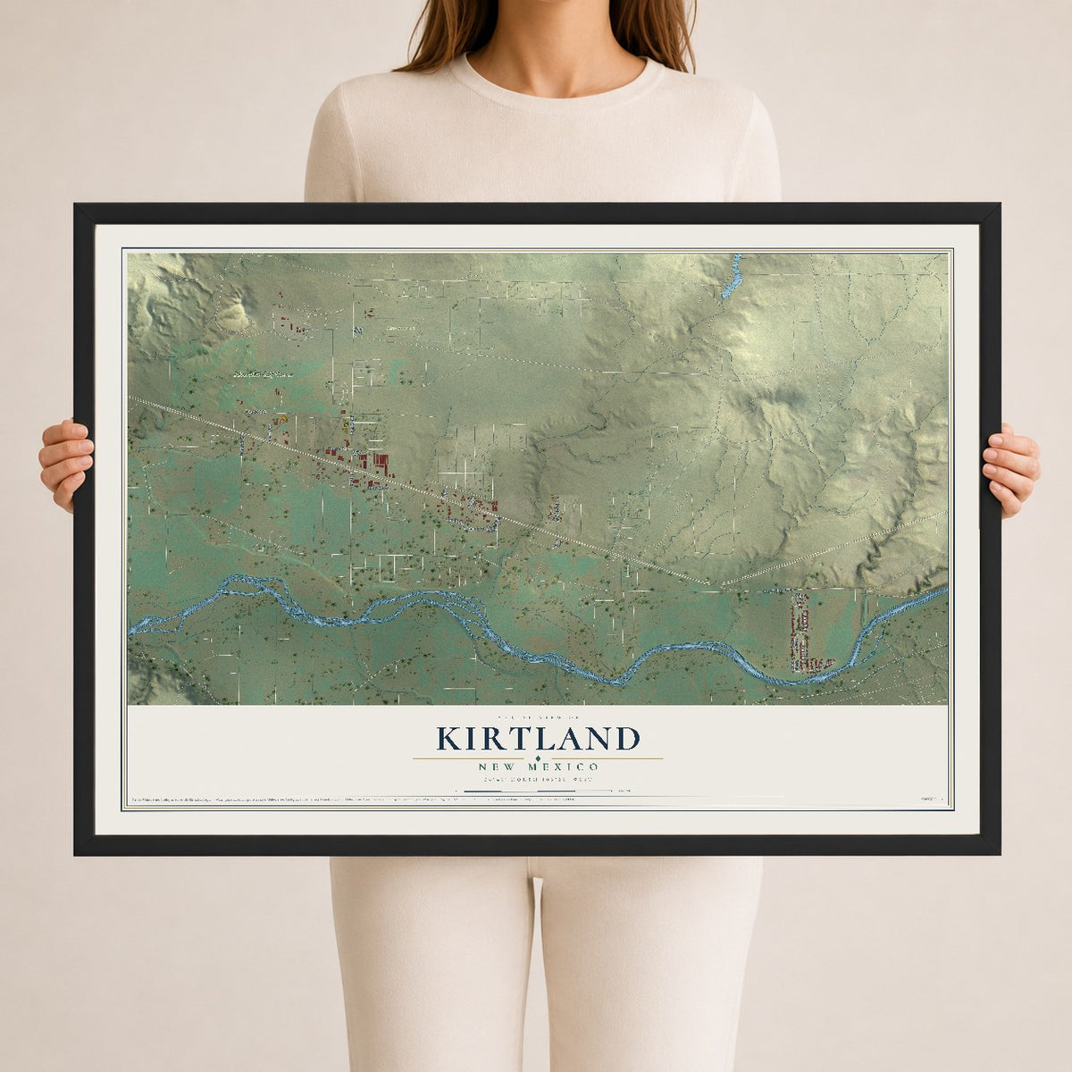 Map of Kirtland, New Mexico, 24 x 36 inch print in a black wood frame