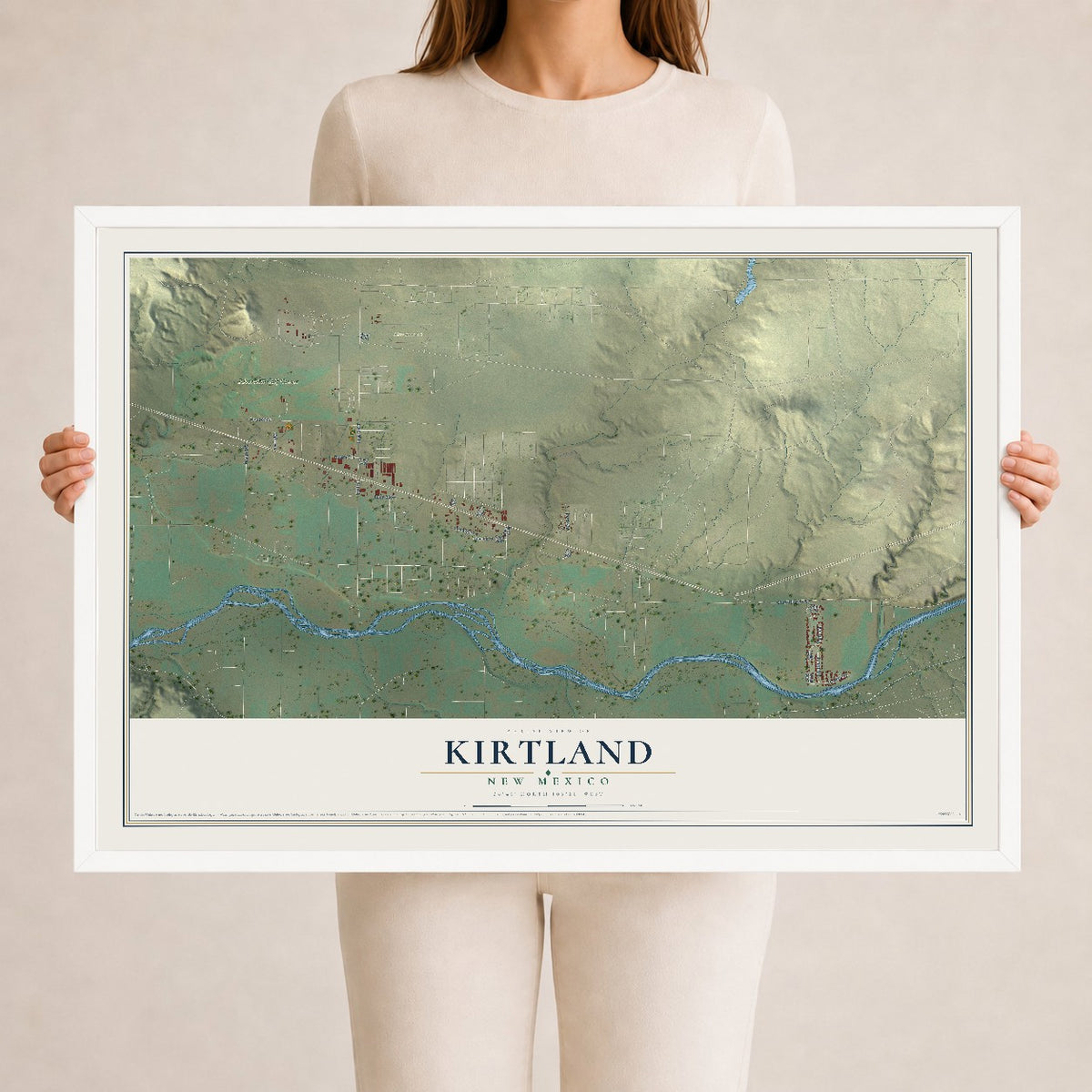Map of Kirtland, New Mexico, 24 x 36 inch print in a white wood frame