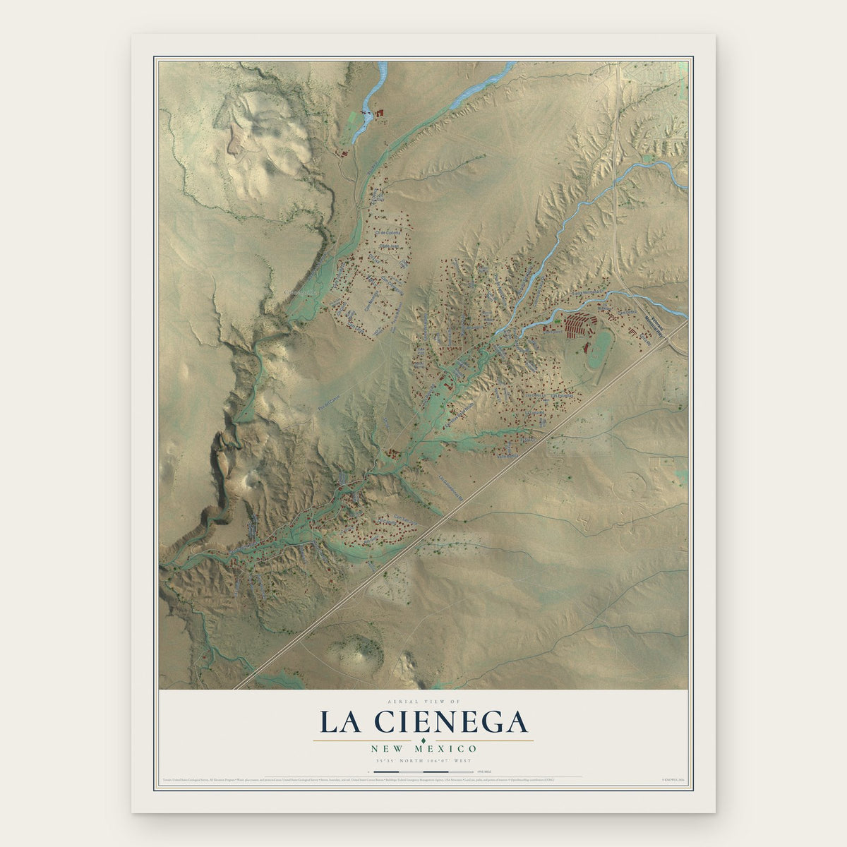 La Cienega, New Mexico map print, the full design