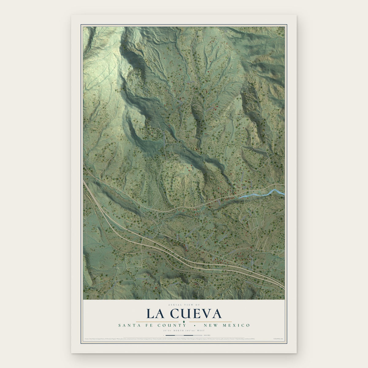 La Cueva, Santa Fe County, New Mexico map print, the full design