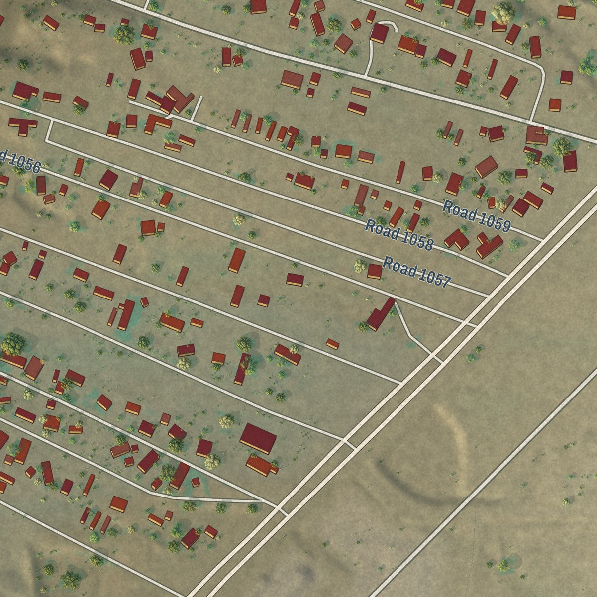 Close-up of the map of La Villita, New Mexico print showing street and building detail