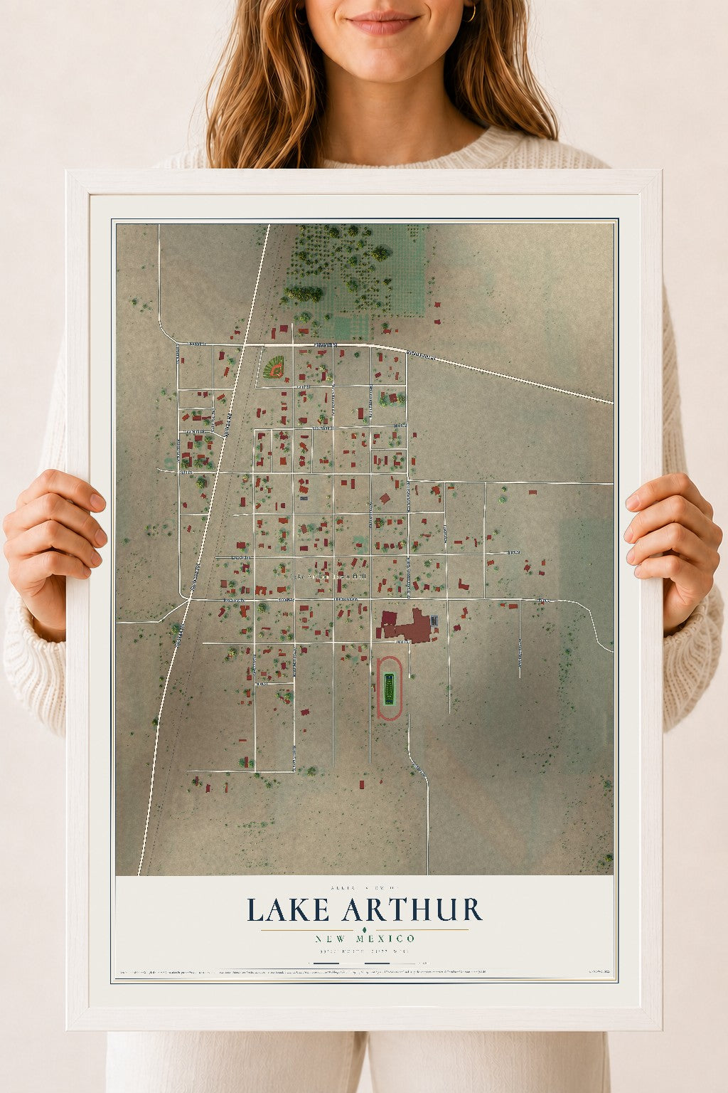 Map of Lake Arthur, New Mexico, 18 x 24 inch print in a white wood frame