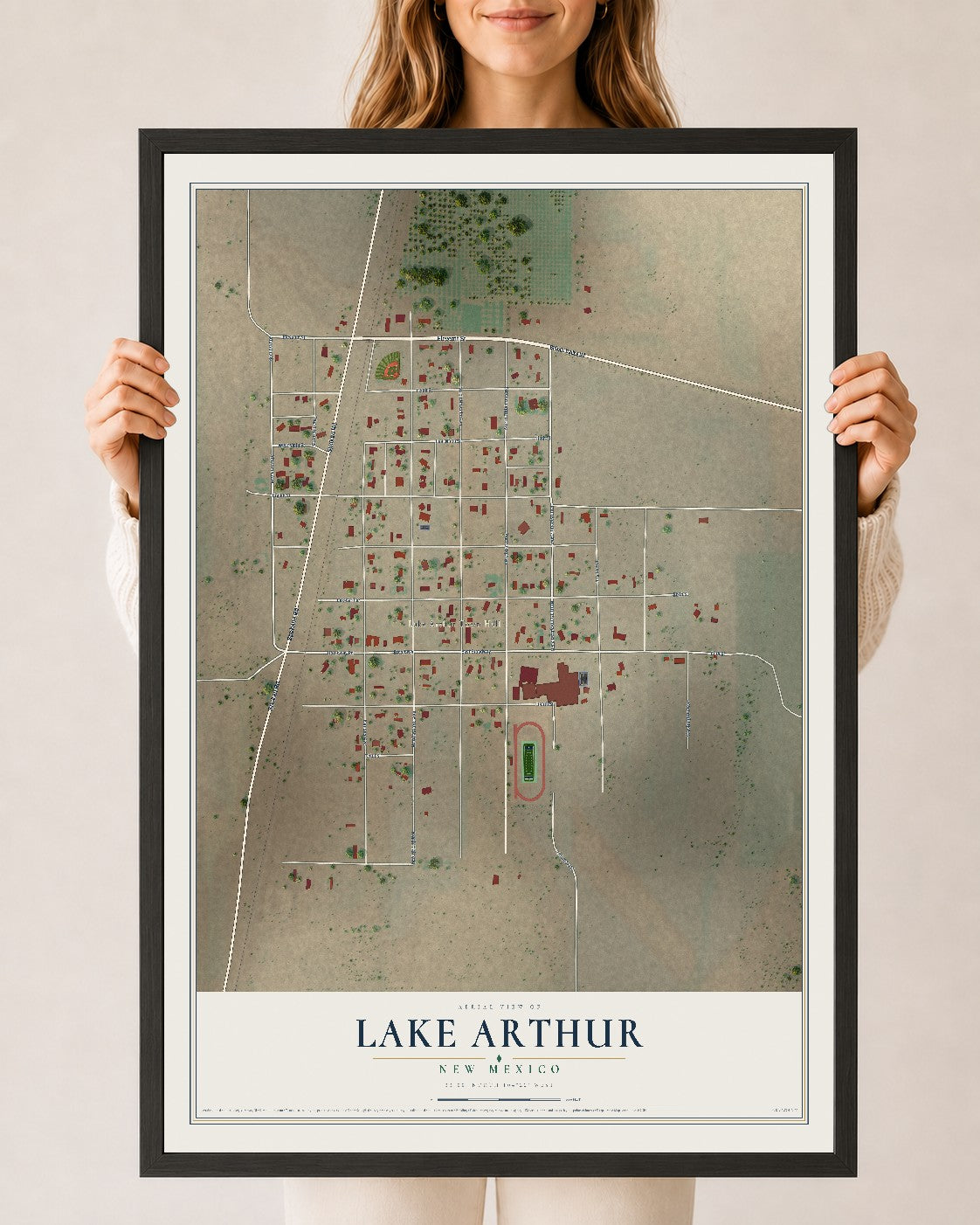 Map of Lake Arthur, New Mexico, 24 x 36 inch print in a black wood frame