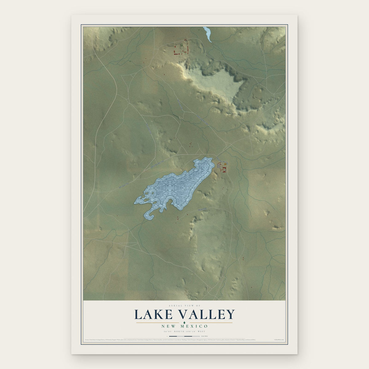 Lake Valley, New Mexico map print, the full design