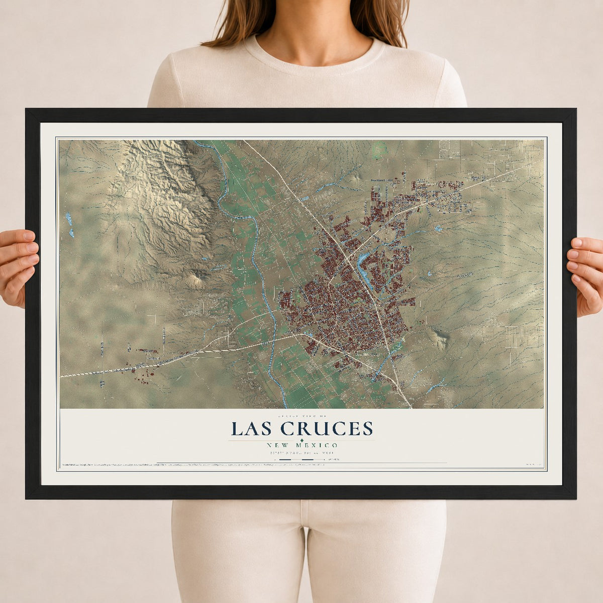 Map of Las Cruces, New Mexico, 18 x 24 inch print in a black wood frame