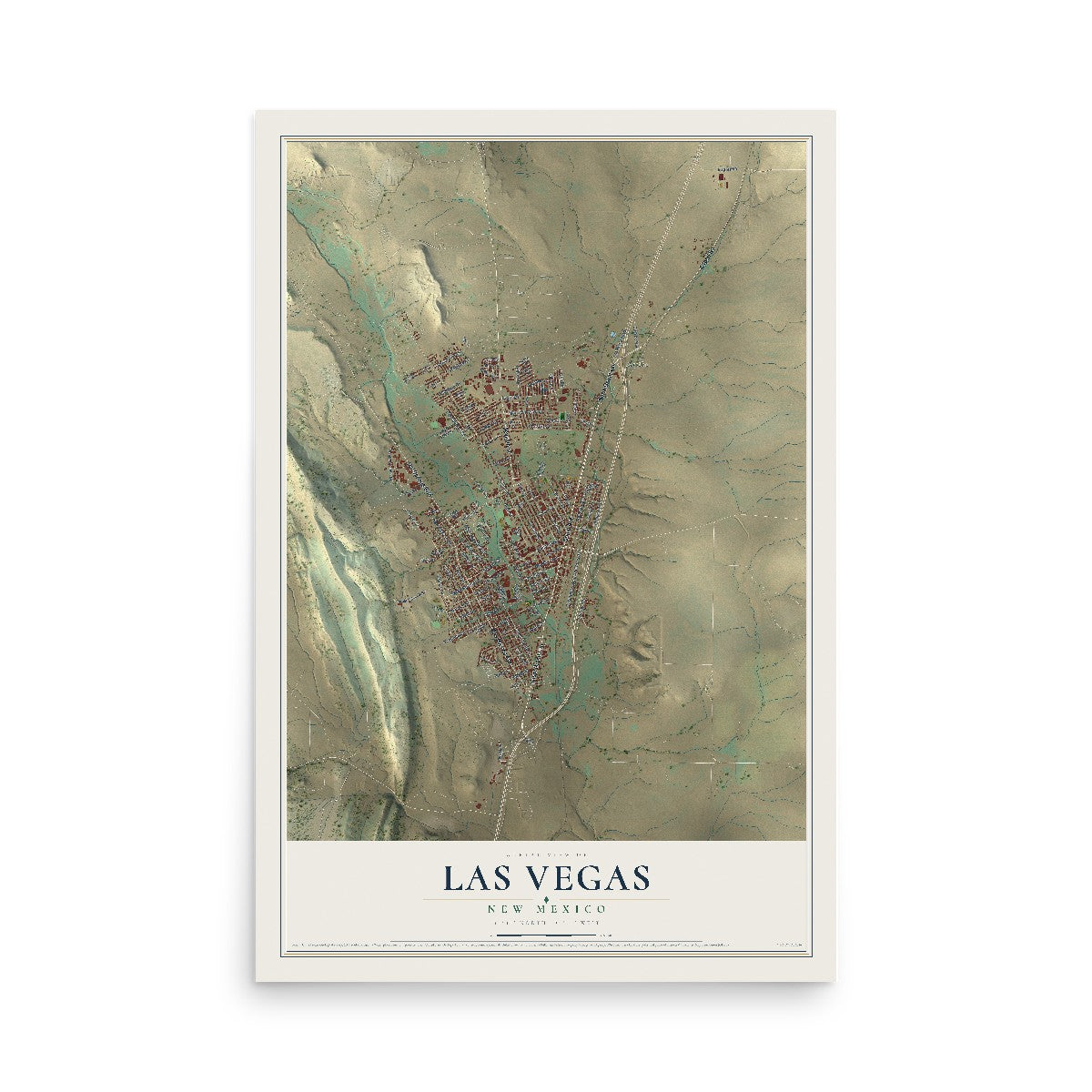 Map of Las Vegas, New Mexico, 12 x 18 inch unframed archival matte print