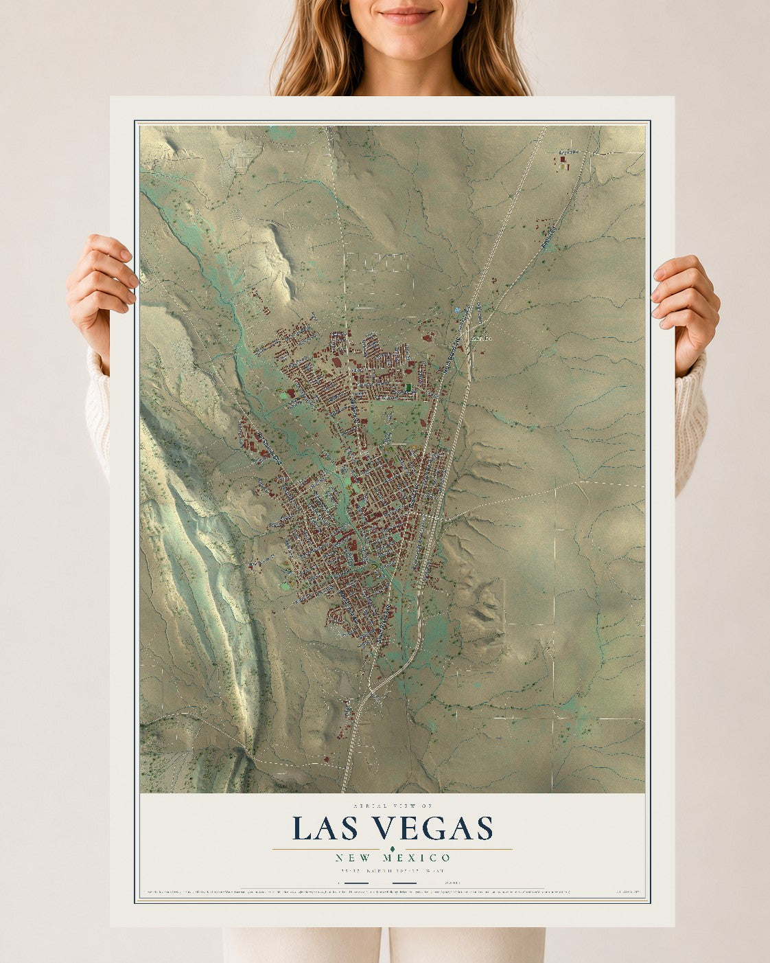 Map of Las Vegas, New Mexico, 24 x 36 inch unframed archival matte print