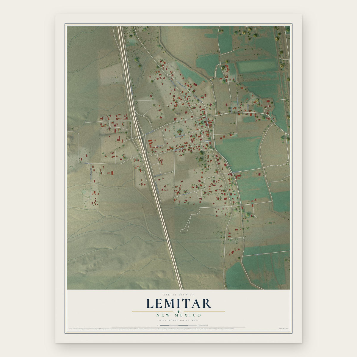 Lemitar, New Mexico map print, the full design