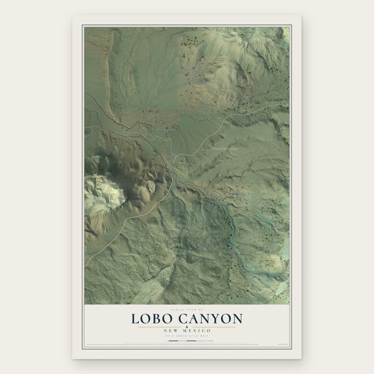 Lobo Canyon, New Mexico map print, the full design