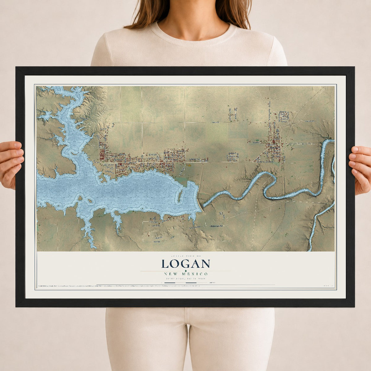 Map of Logan, New Mexico, 18 x 24 inch print in a black wood frame