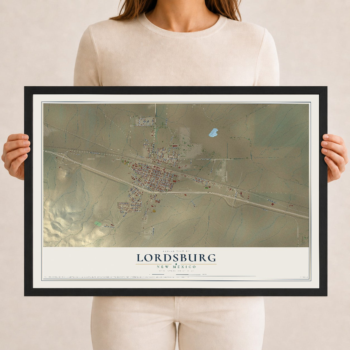 Map of Lordsburg, New Mexico, 12 x 18 inch print in a black wood frame