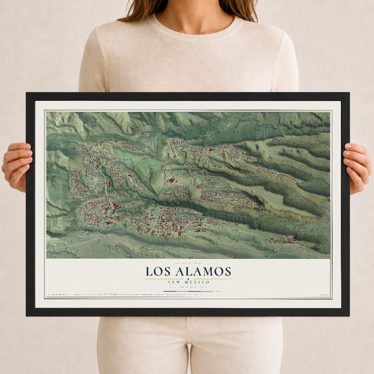 Map of Los Alamos, New Mexico, 12 x 18 inch print in a black wood frame