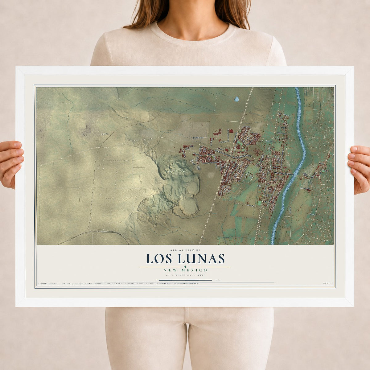 Map of Los Lunas, New Mexico, 18 x 24 inch print in a white wood frame