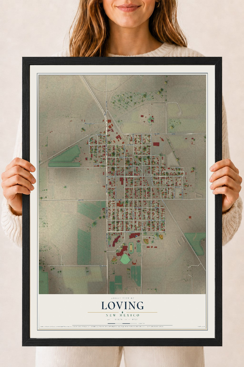 Map of Loving, New Mexico, 18 x 24 inch print in a black wood frame