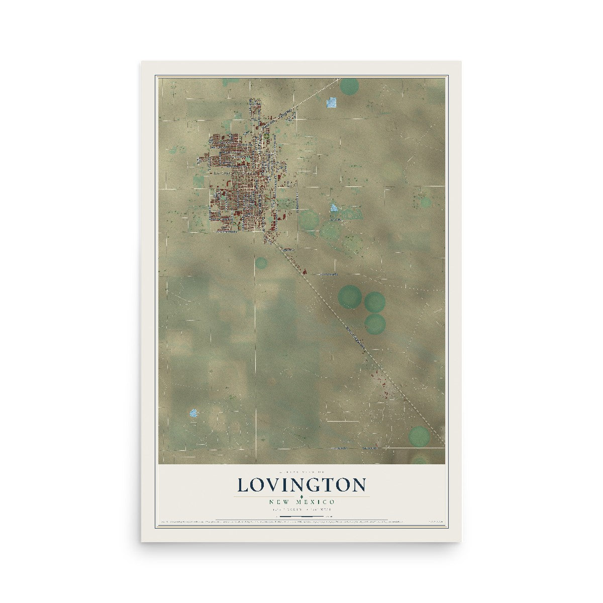 Map of Lovington, New Mexico, 12 x 18 inch unframed archival matte print