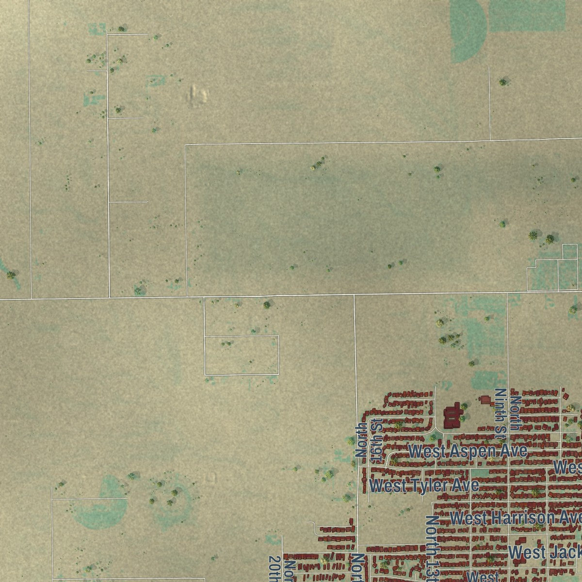Second close-up of the map of Lovington, New Mexico print showing more streets and buildings
