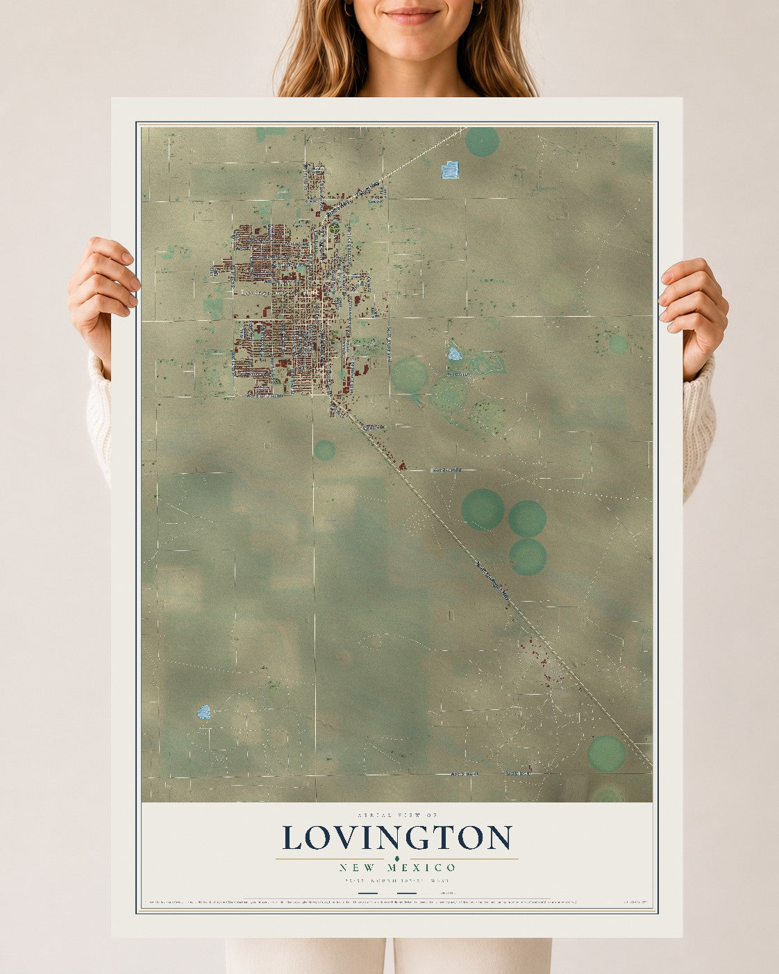 Map of Lovington, New Mexico, 24 x 36 inch unframed archival matte print