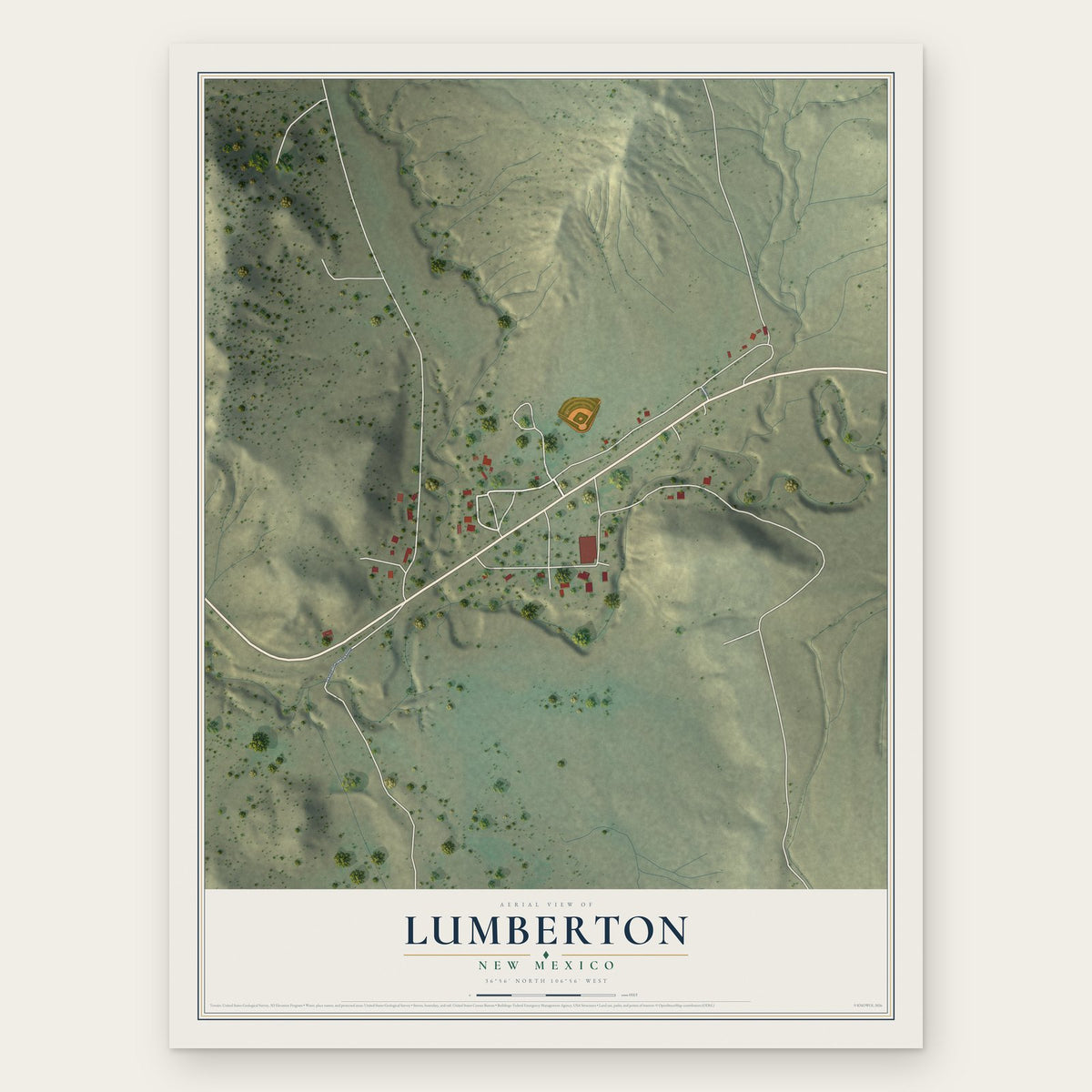 Lumberton, New Mexico map print, the full design
