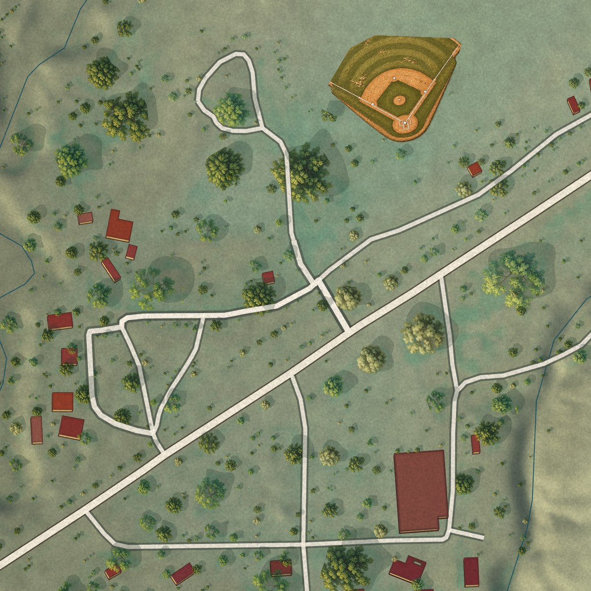 Close-up of the map of Lumberton, New Mexico print showing street and building detail