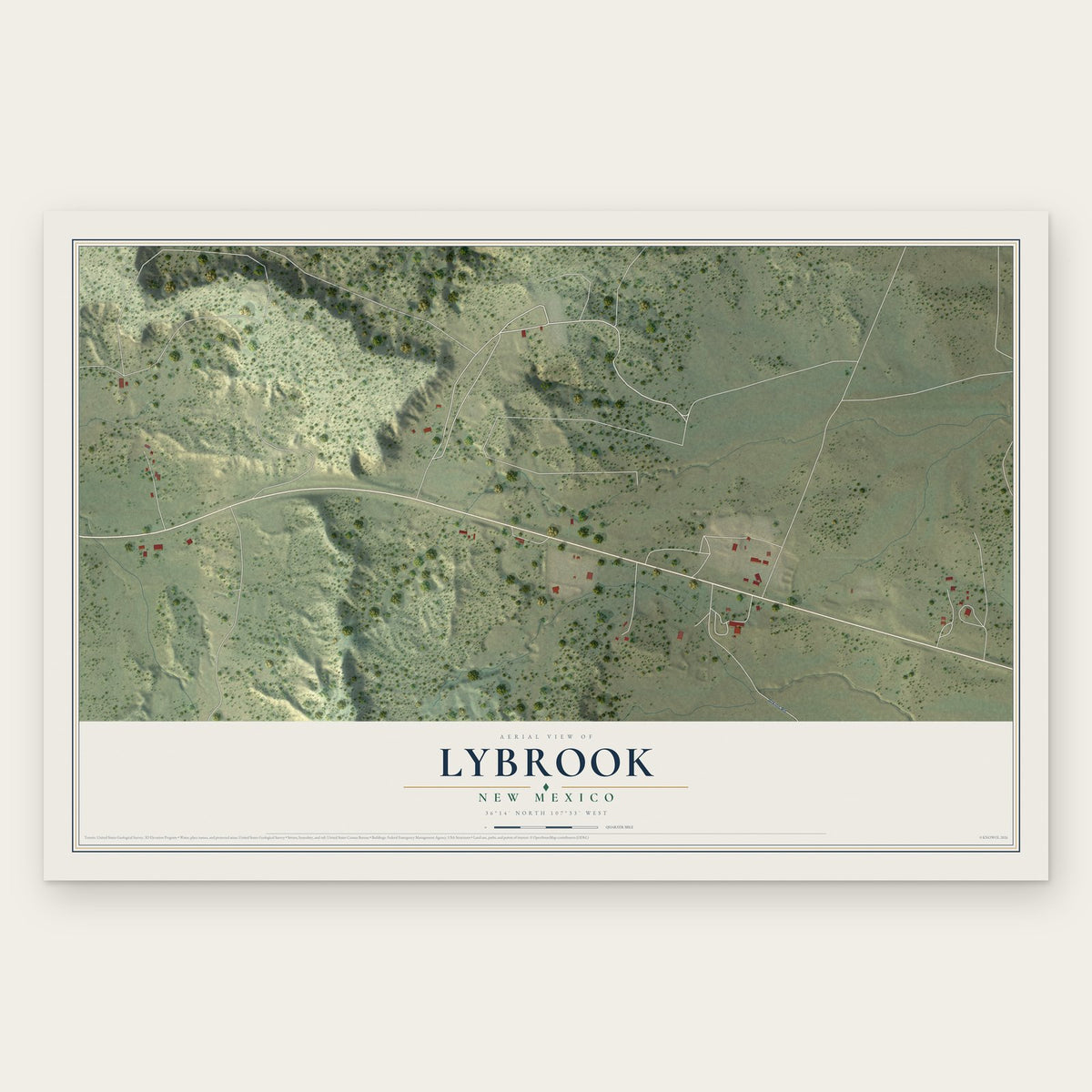 Lybrook, New Mexico map print, the full design