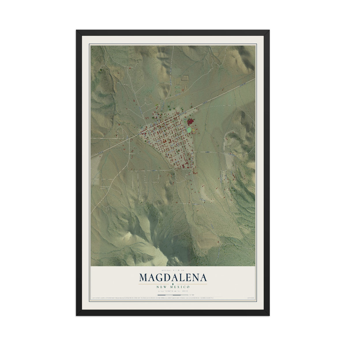 Map of Magdalena, New Mexico, 12 x 18 inch print in a black wood frame