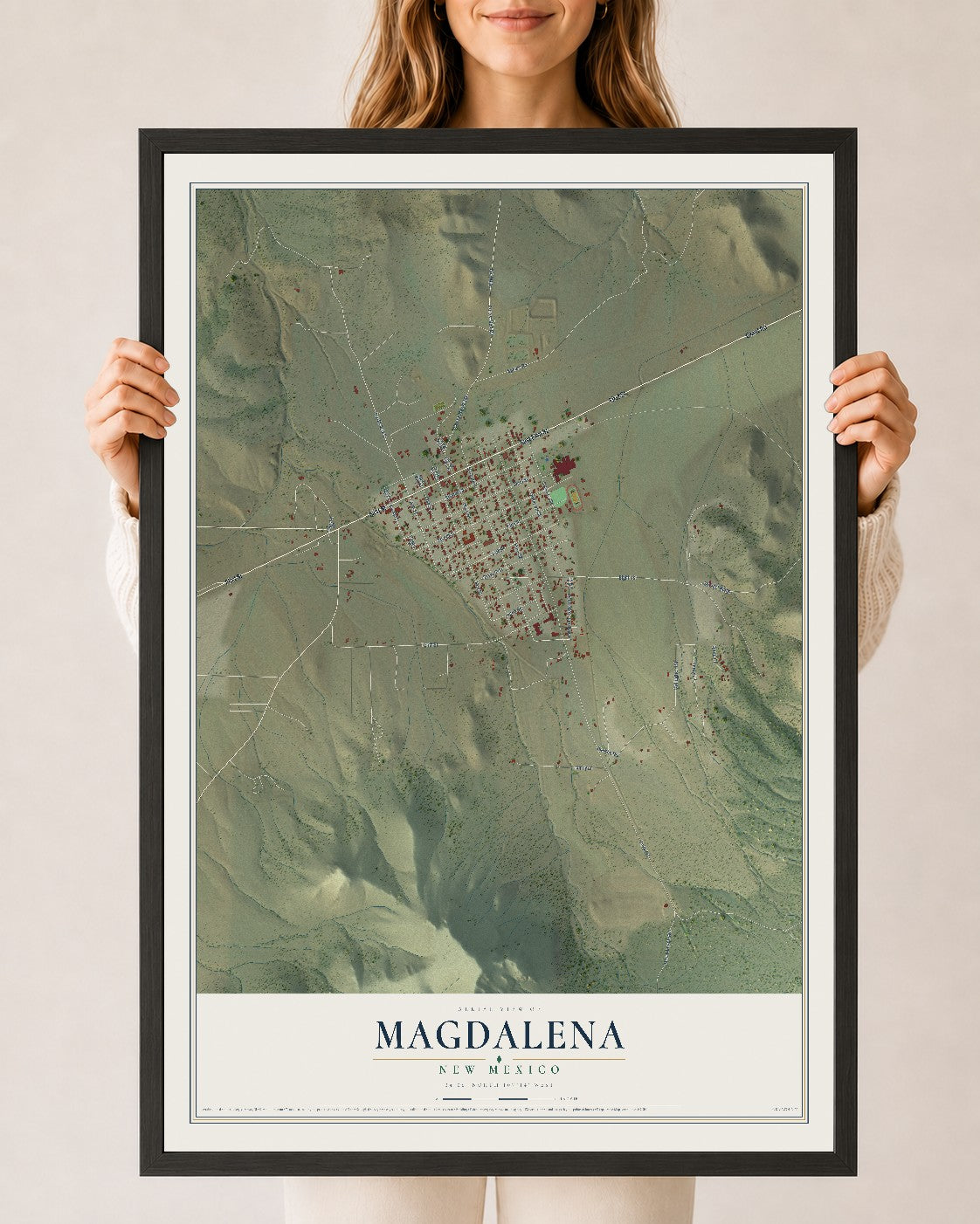 Map of Magdalena, New Mexico, 24 x 36 inch print in a black wood frame