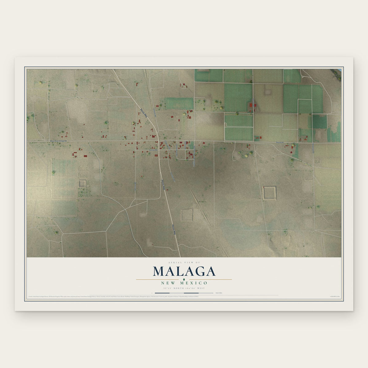 Malaga, New Mexico map print, the full design