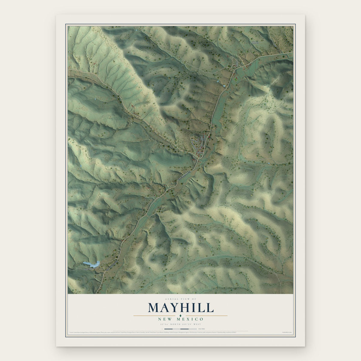 Mayhill, New Mexico map print, the full design