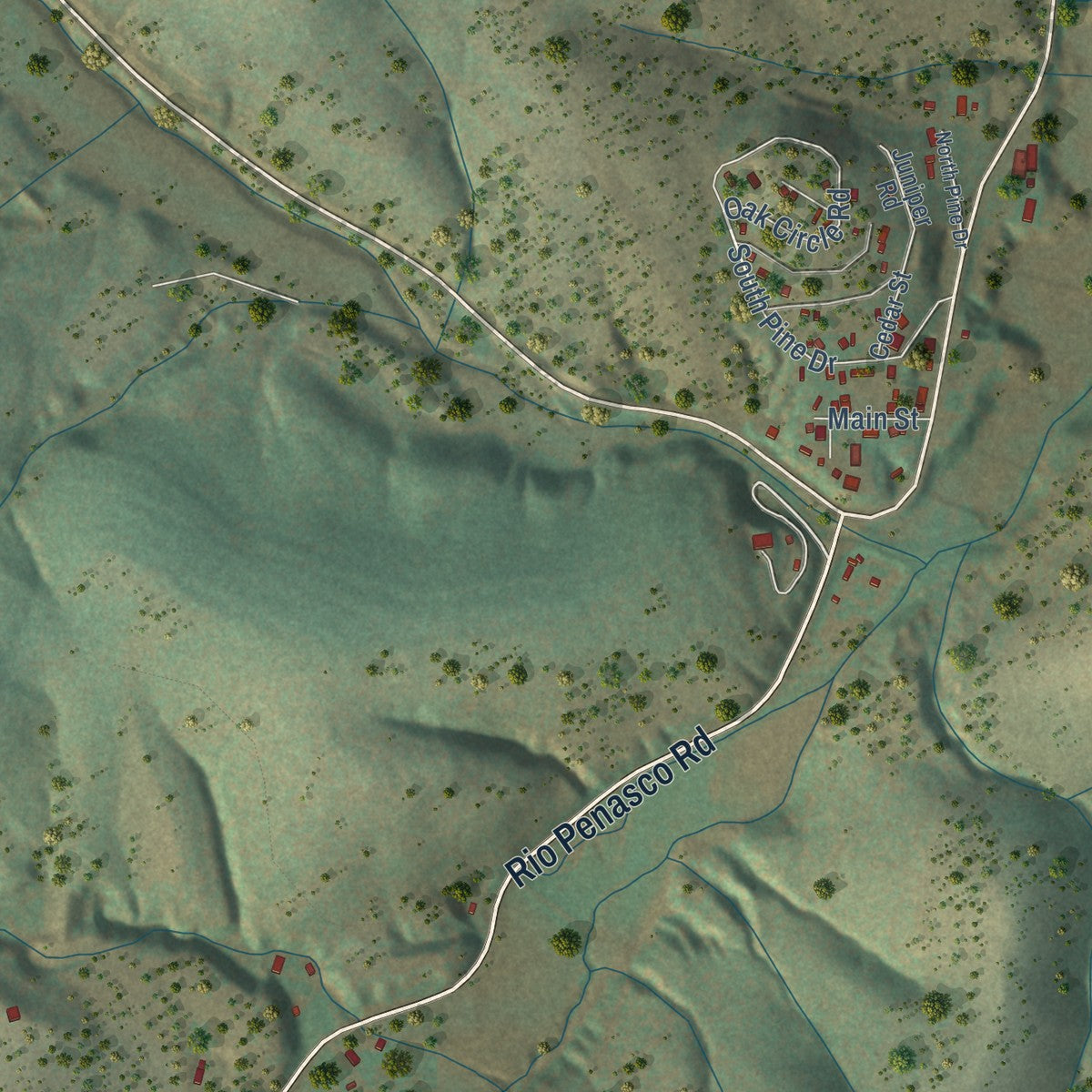 Close-up of the map of Mayhill, New Mexico print showing street and building detail