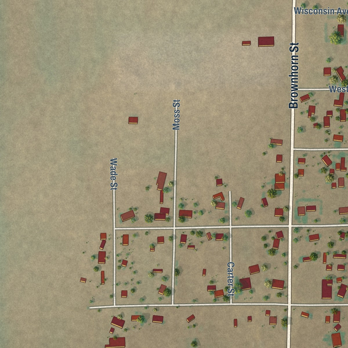 Second close-up of the map of Melrose, New Mexico print showing more streets and buildings