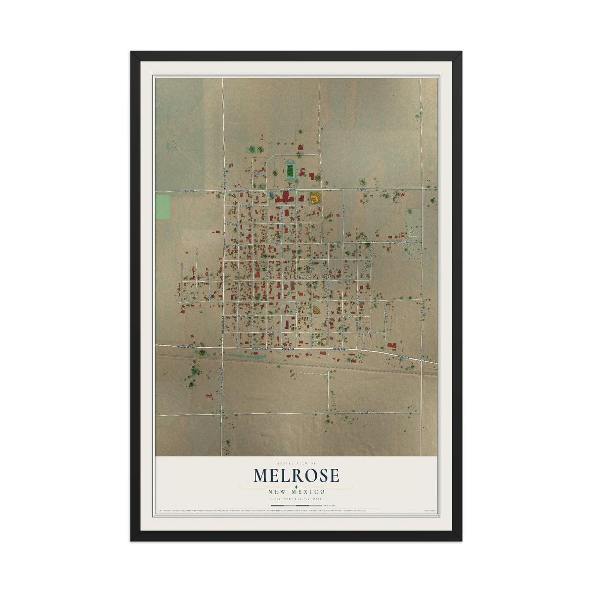 Map of Melrose, New Mexico, 12 x 18 inch print in a black wood frame