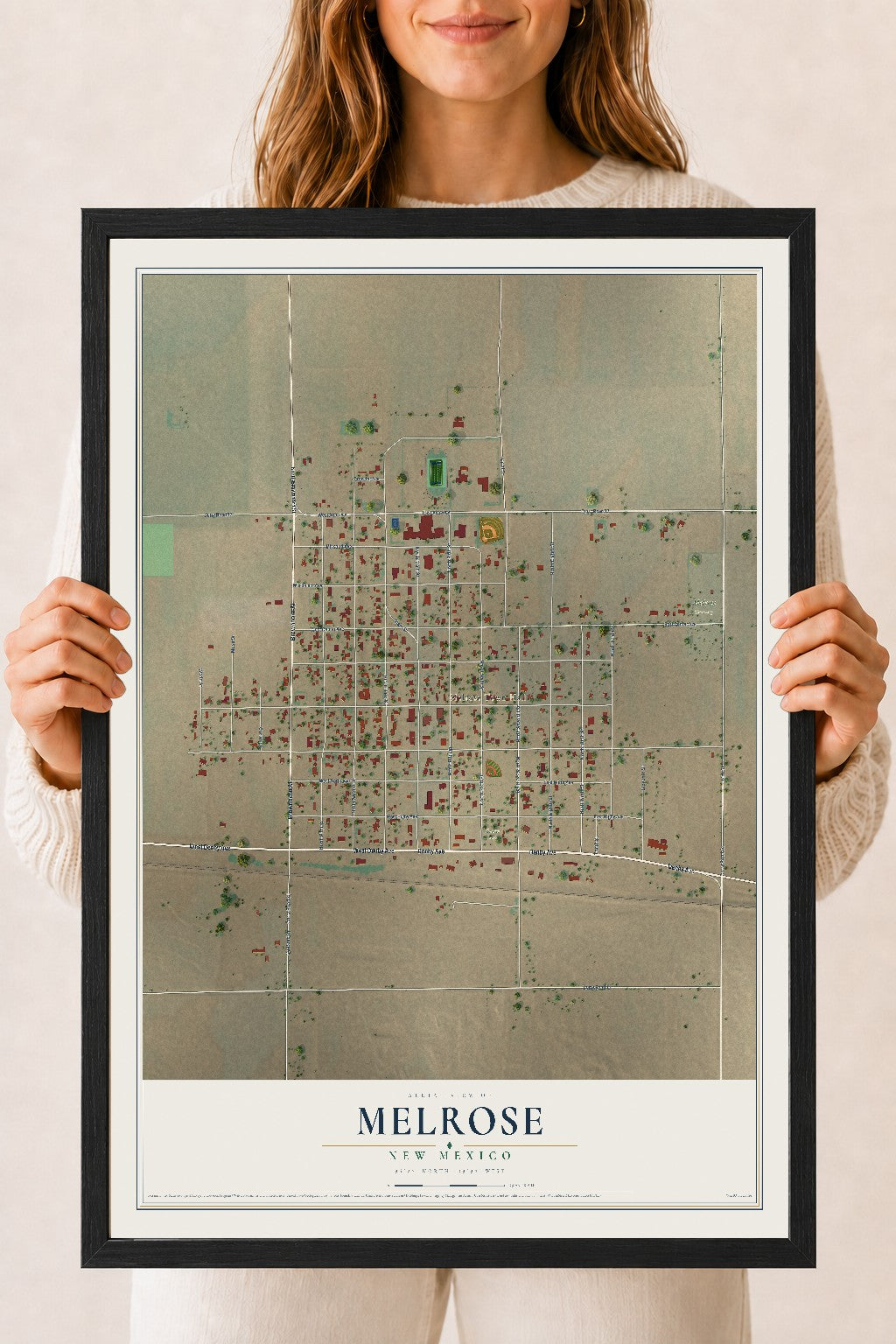 Map of Melrose, New Mexico, 18 x 24 inch print in a black wood frame