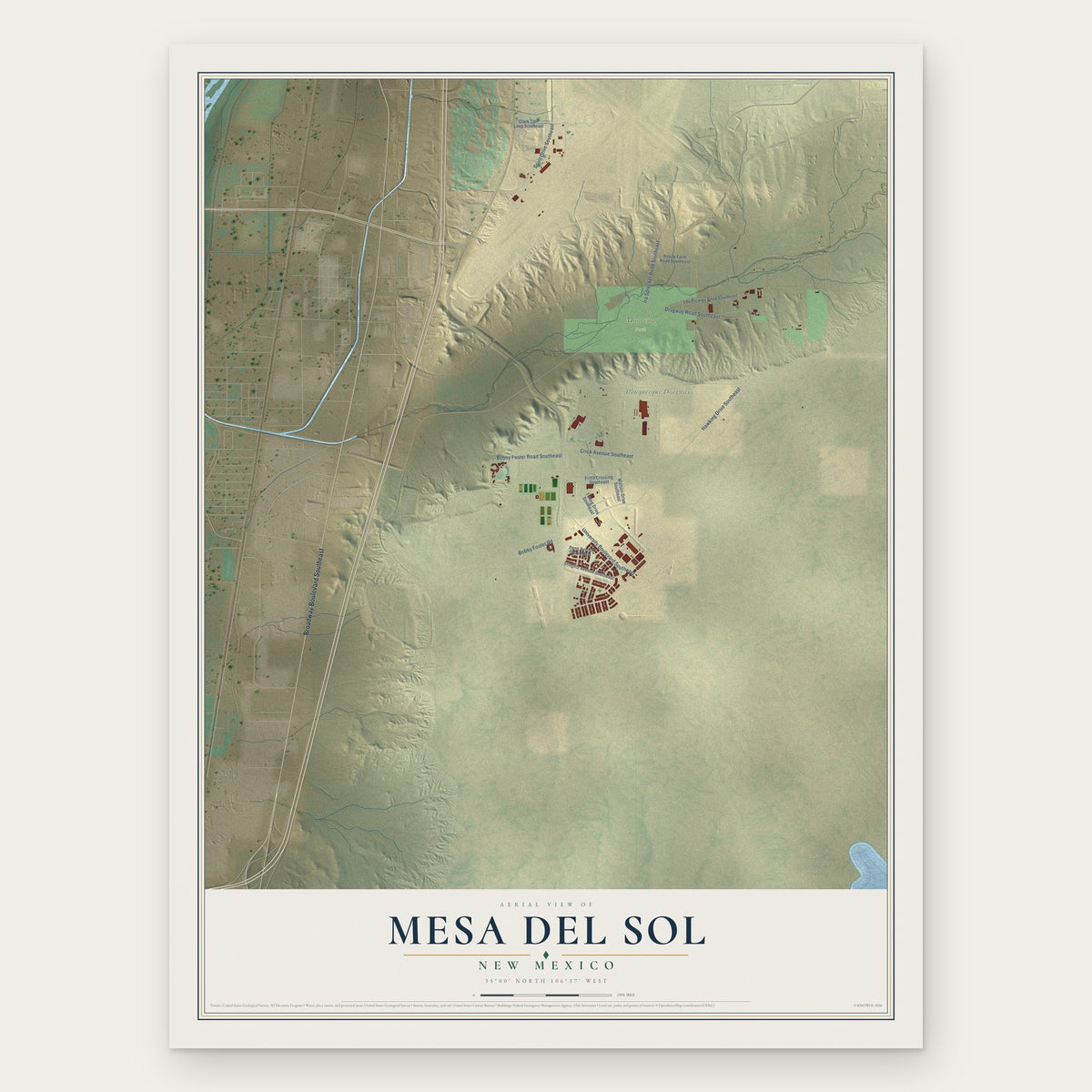 Mesa del Sol, New Mexico map print, the full design