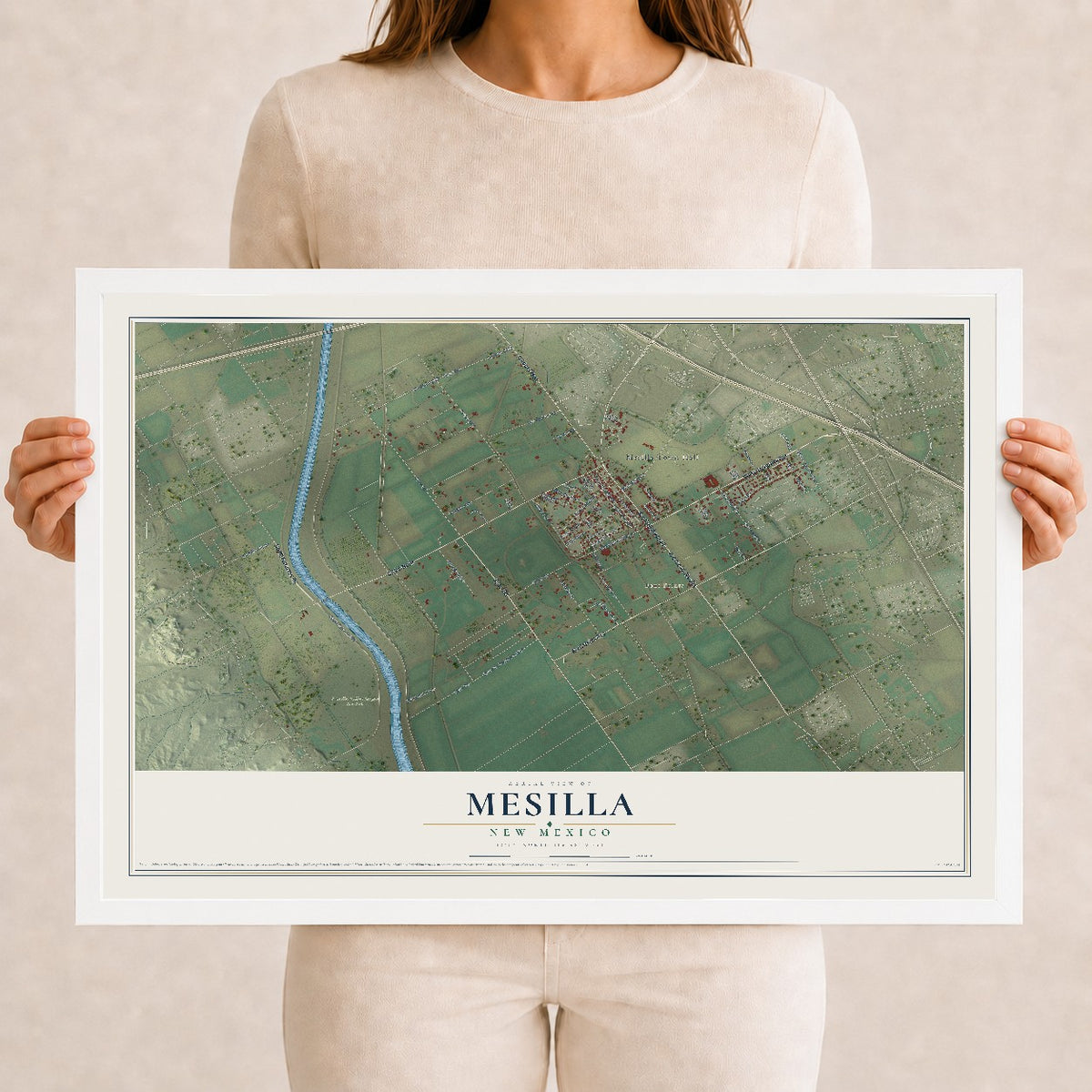 Map of Mesilla, New Mexico, 12 x 18 inch print in a white wood frame