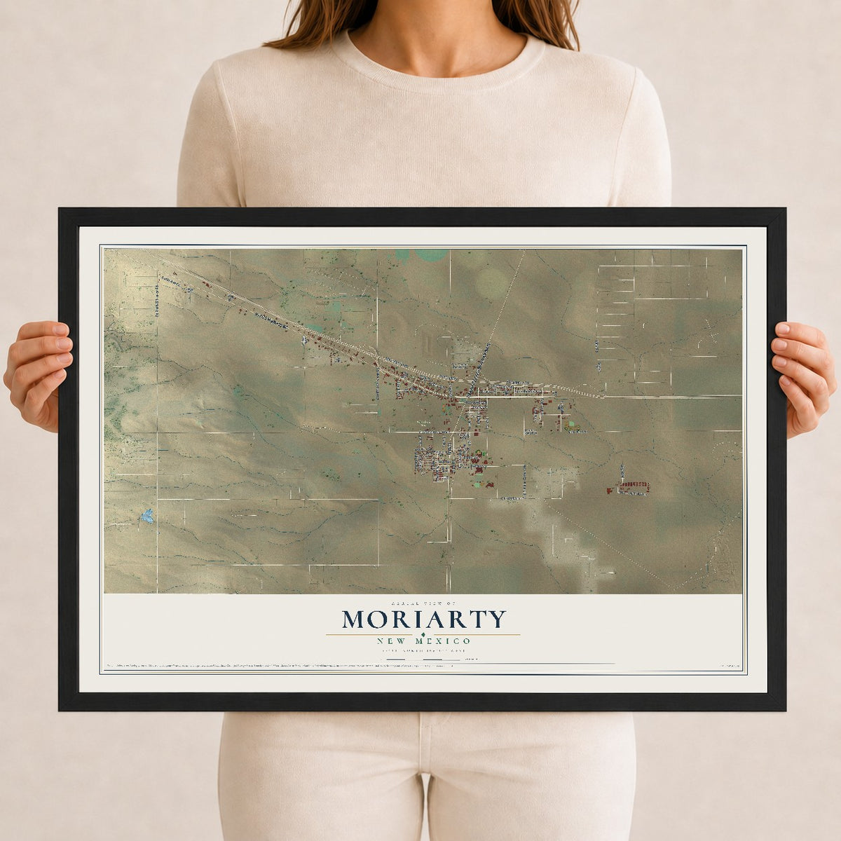 Map of Moriarty, New Mexico, 12 x 18 inch print in a black wood frame