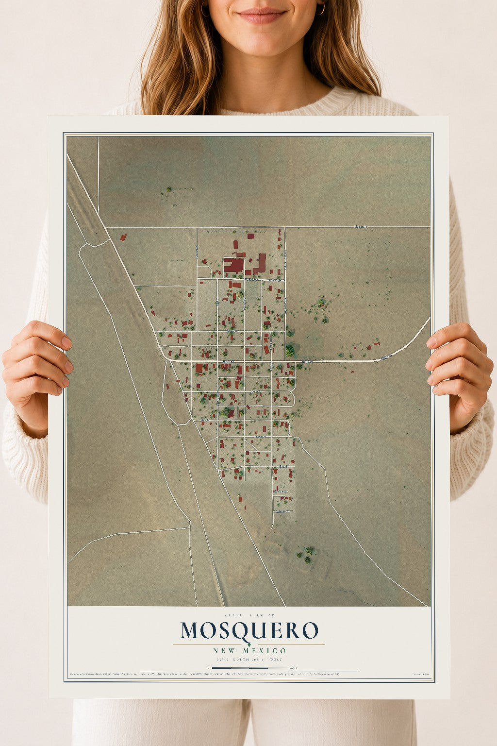 Map of Mosquero, New Mexico, 18 x 24 inch unframed archival matte print