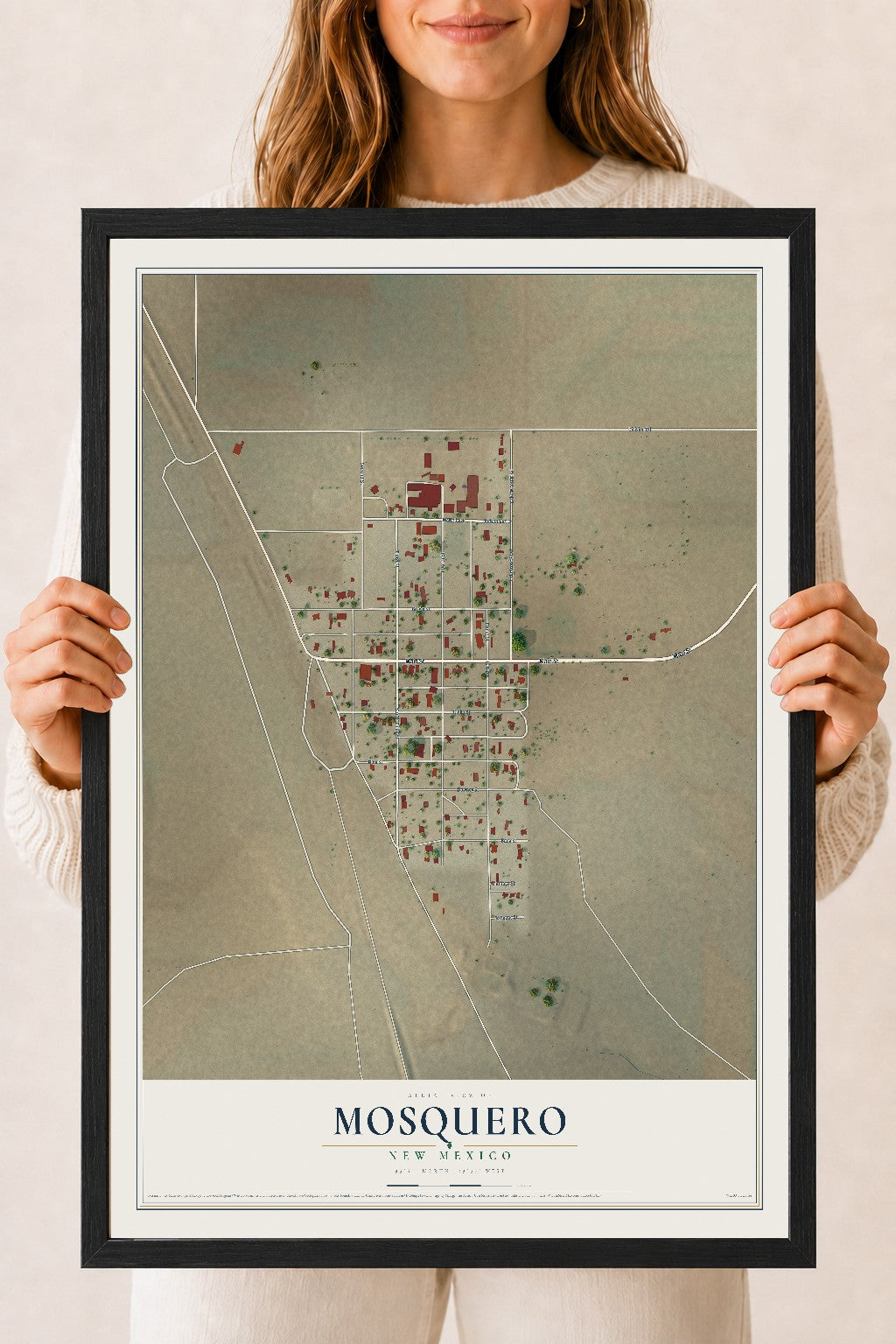 Map of Mosquero, New Mexico, 18 x 24 inch print in a black wood frame