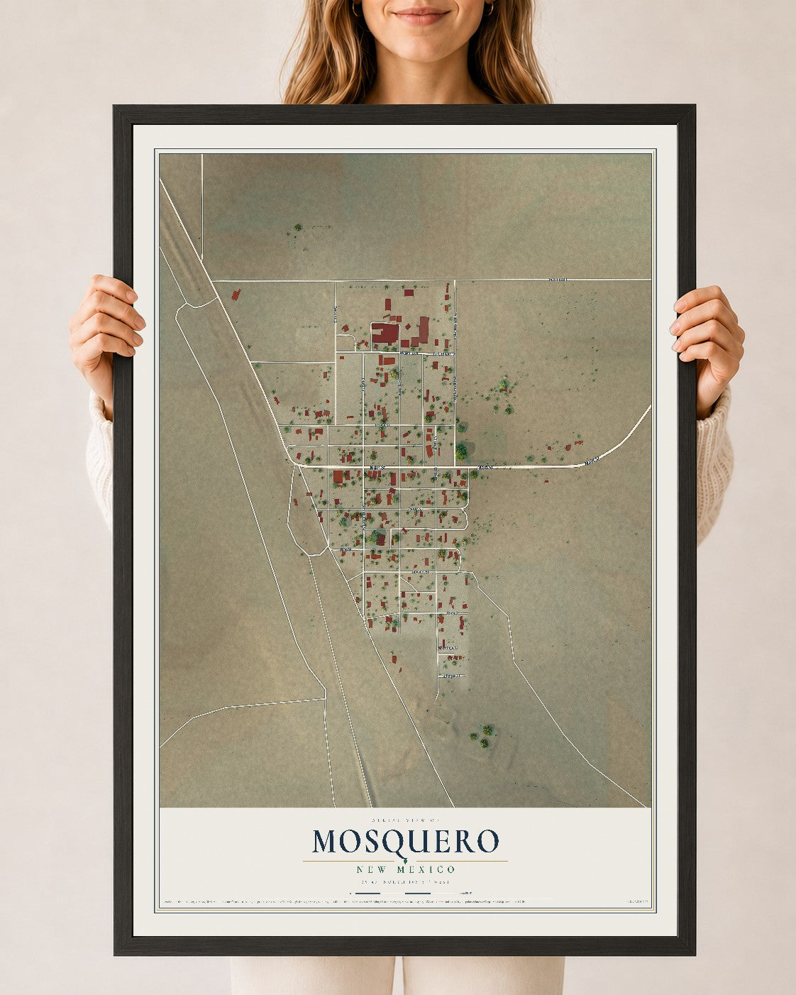 Map of Mosquero, New Mexico, 24 x 36 inch print in a black wood frame