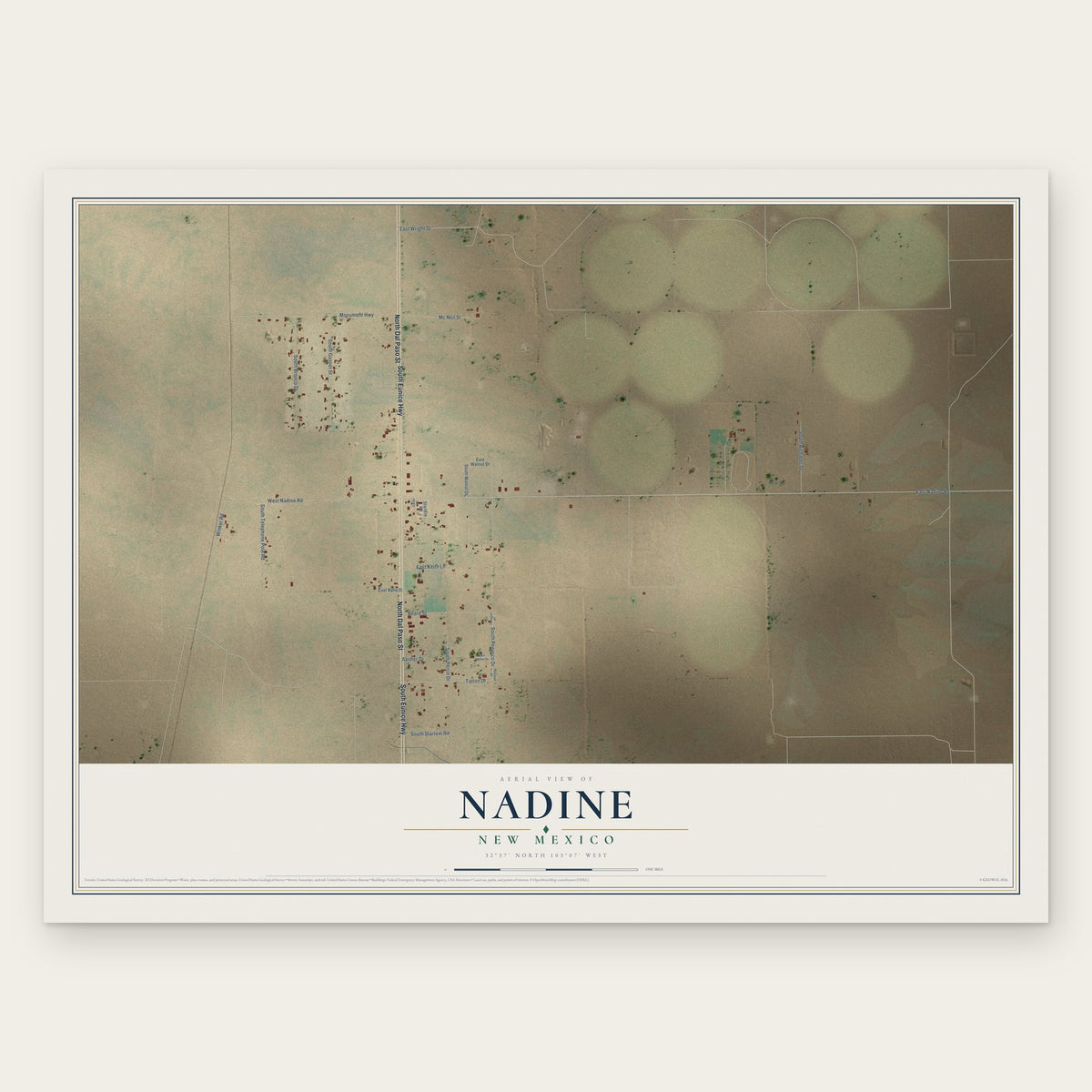 Nadine, New Mexico map print, the full design