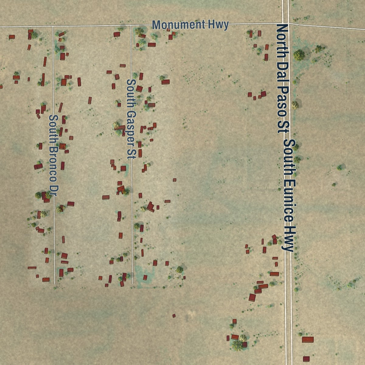 Close-up of the map of Nadine, New Mexico print showing street and building detail