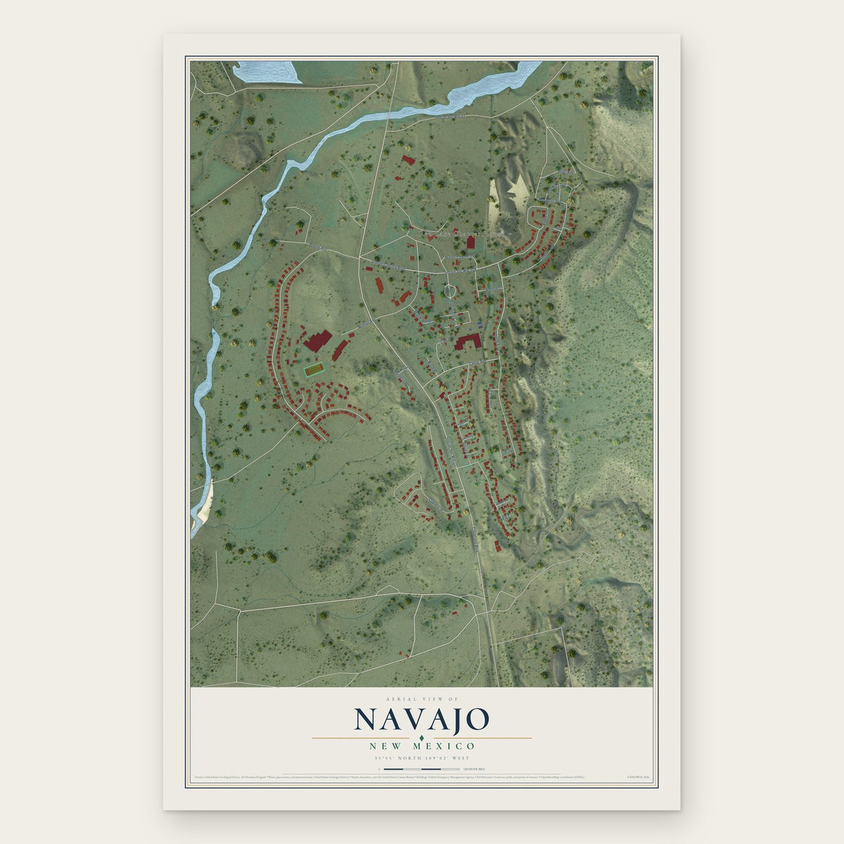 Navajo, New Mexico map print, the full design