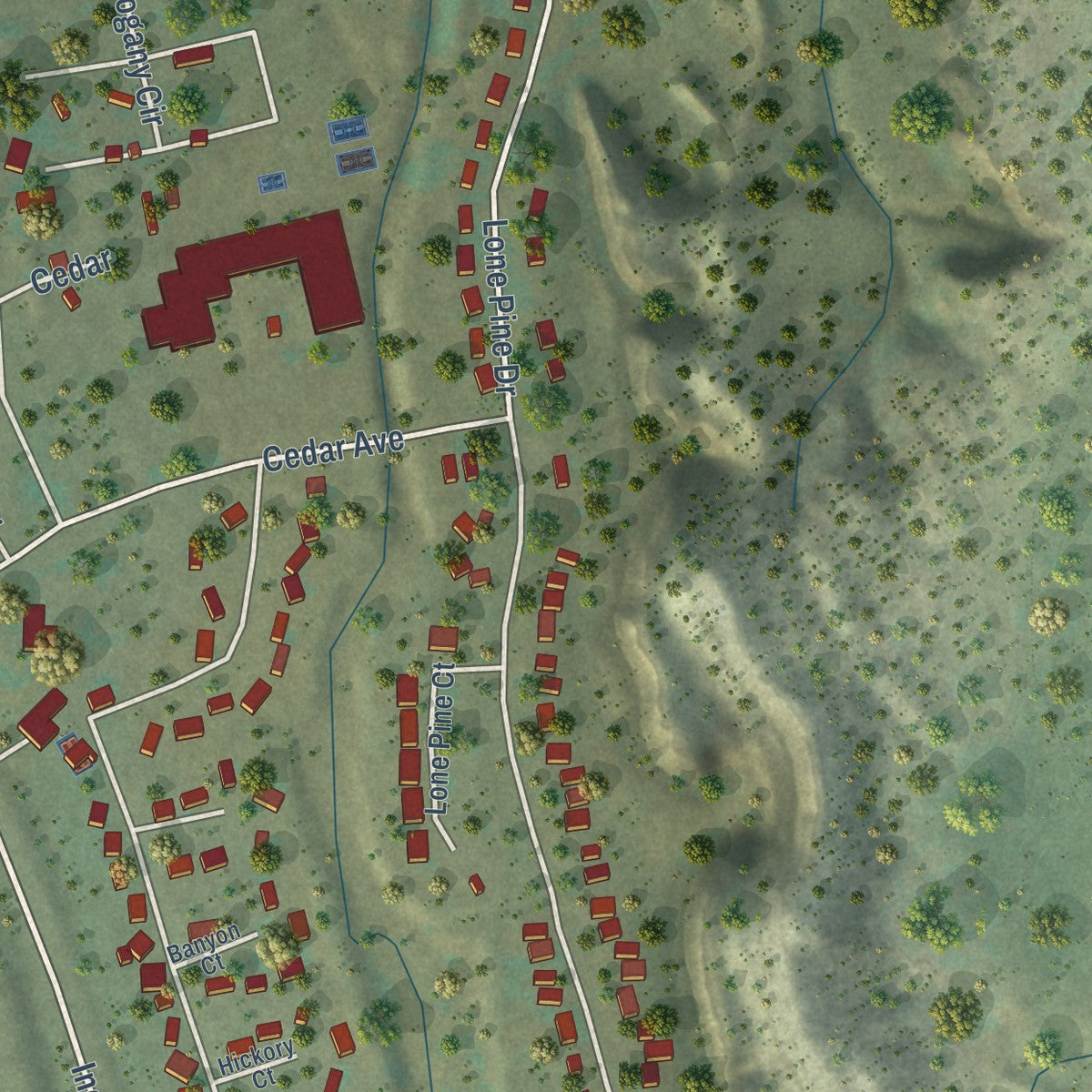 Close-up of the map of Navajo, New Mexico print showing street and building detail