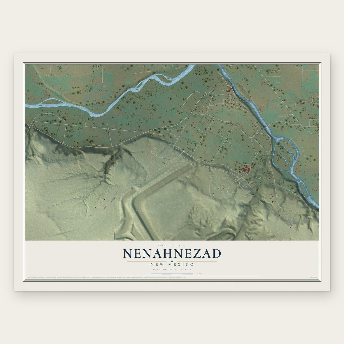 Nenahnezad, New Mexico map print, the full design