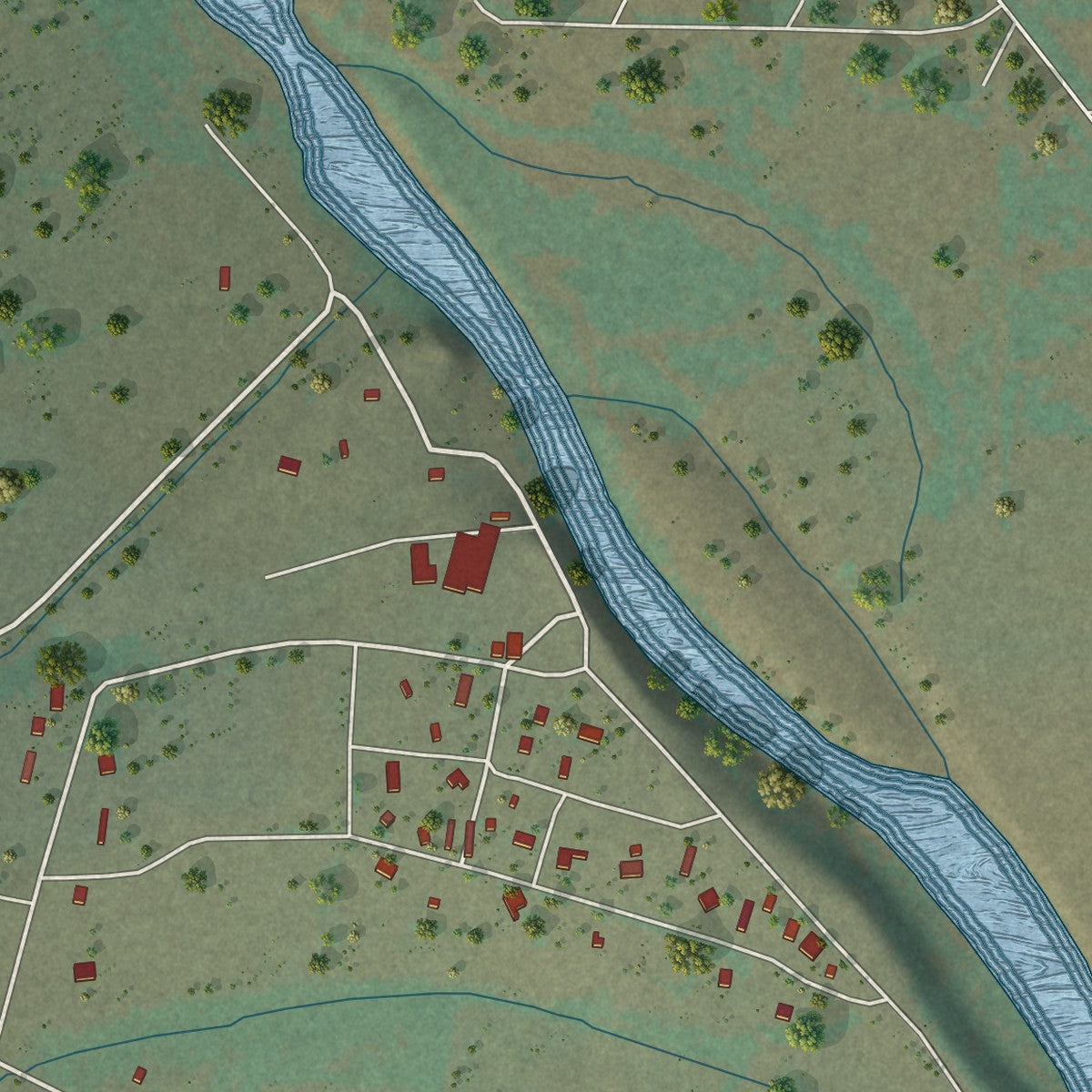 Close-up of the map of Nenahnezad, New Mexico print showing street and building detail