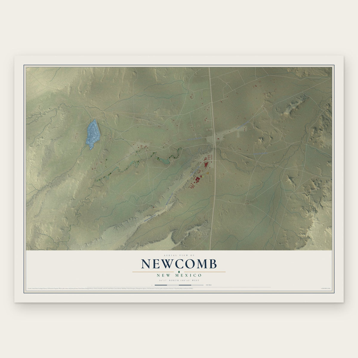 Newcomb, New Mexico map print, the full design