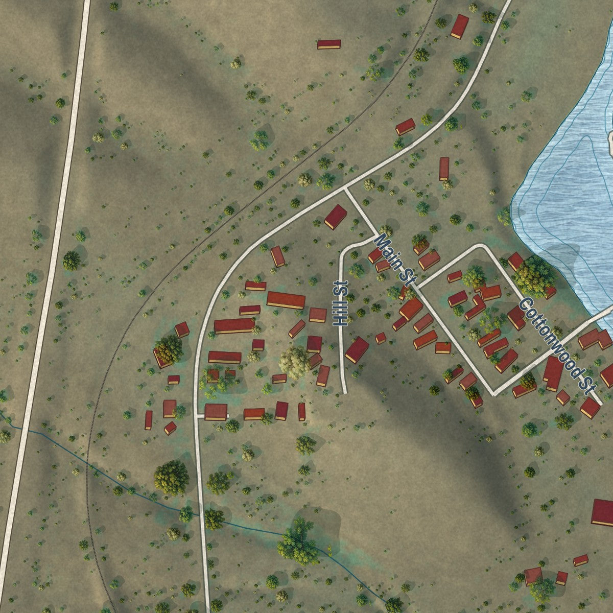 Close-up of the map of North Hurley, New Mexico print showing street and building detail