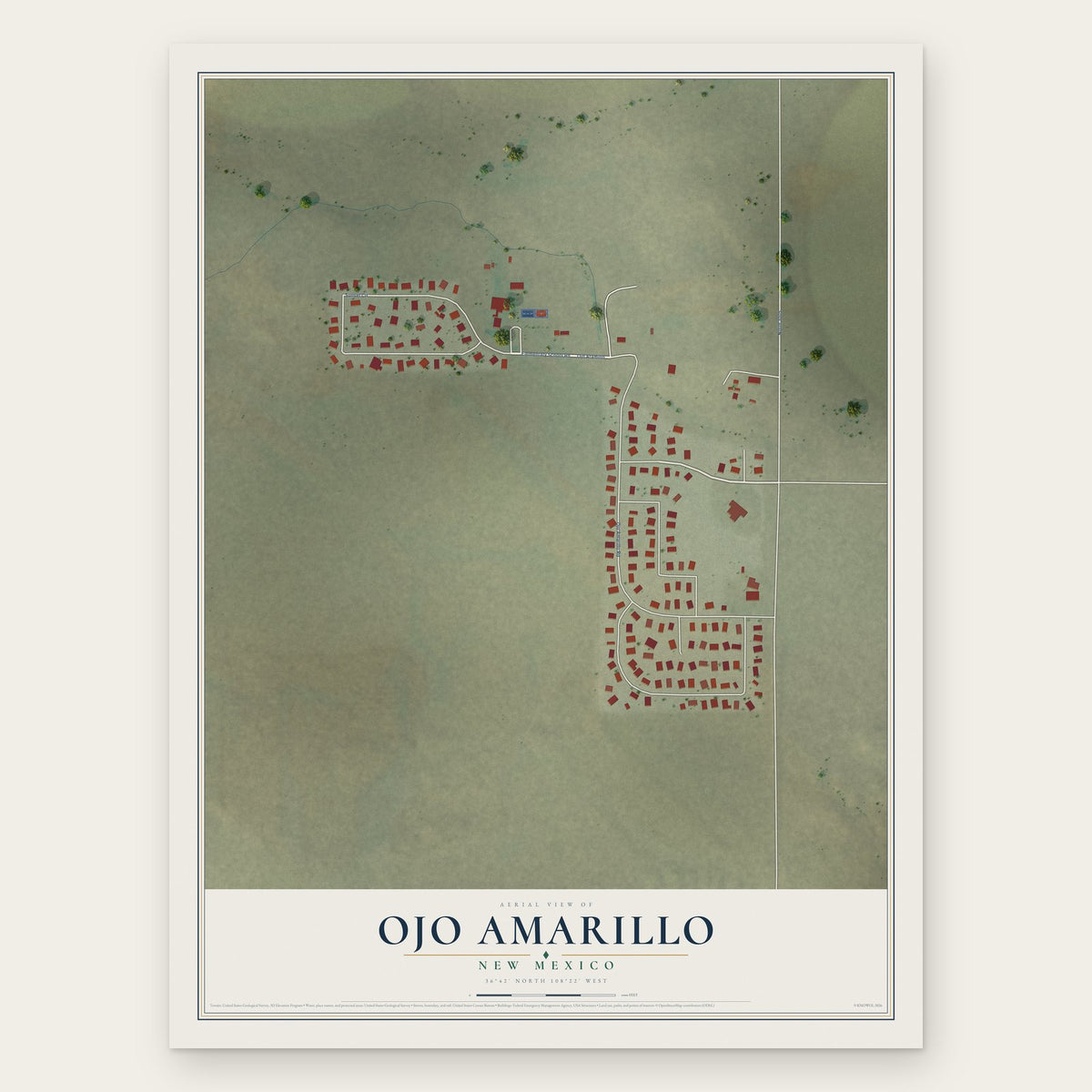 Ojo Amarillo, New Mexico map print, the full design